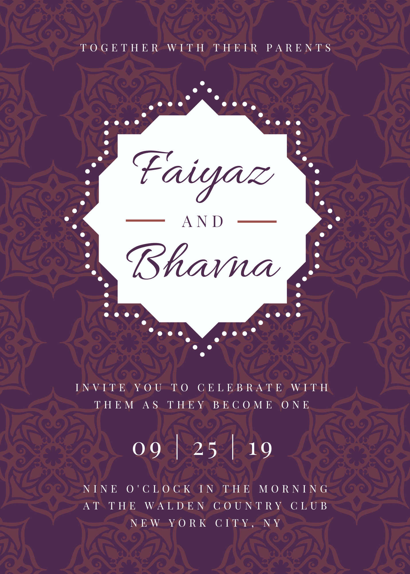 Purple Pattern Indian Wedding Invitation Portrait-EINK0012