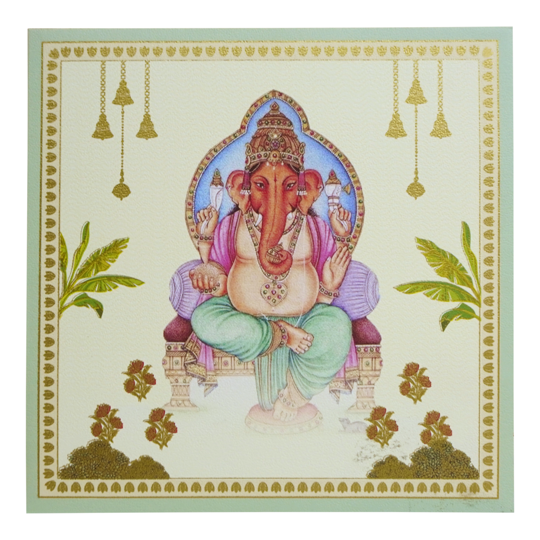 Cream Ganesha Wedding Card Design-KBM04910