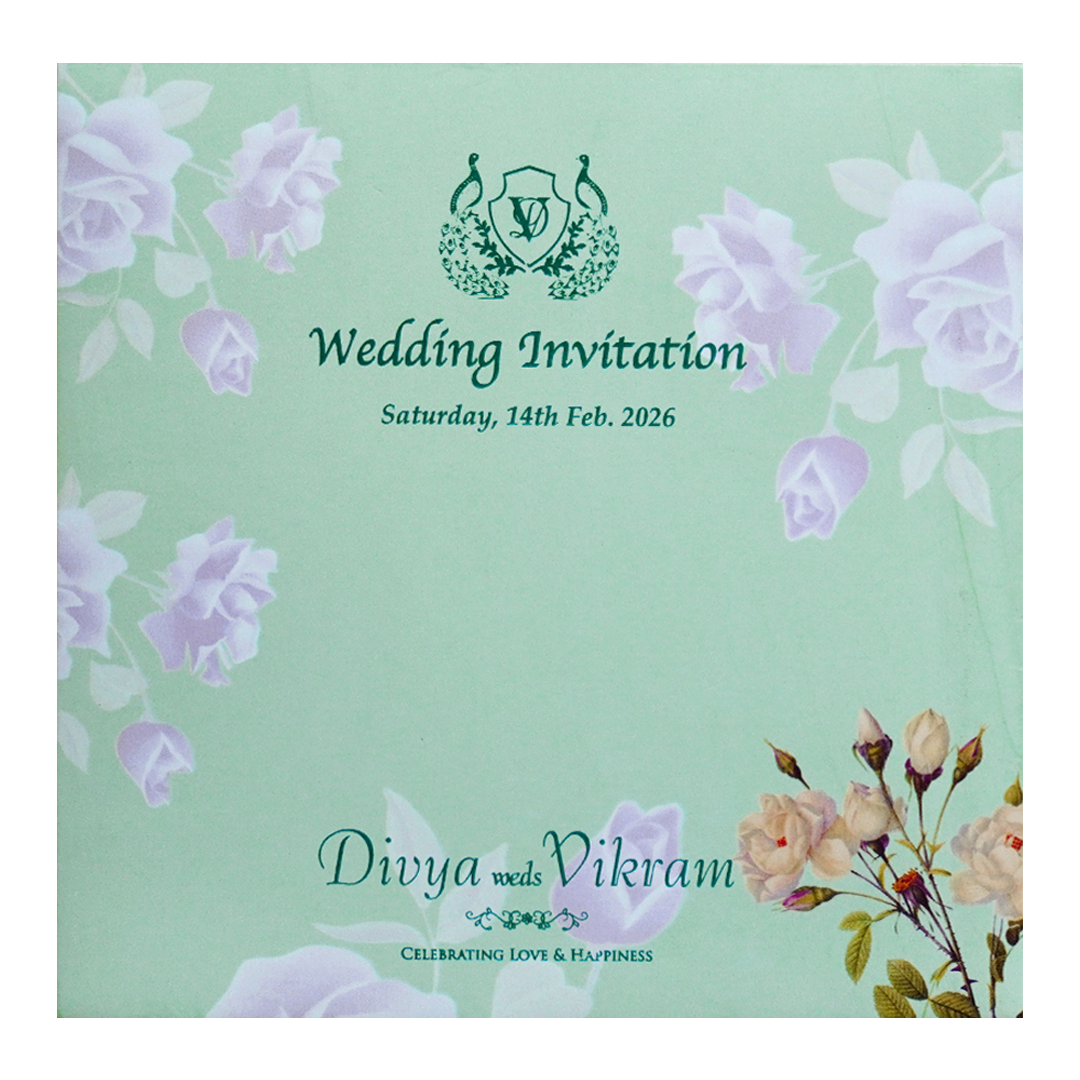 Green Pink Floral Invitation Card-KNKE3304