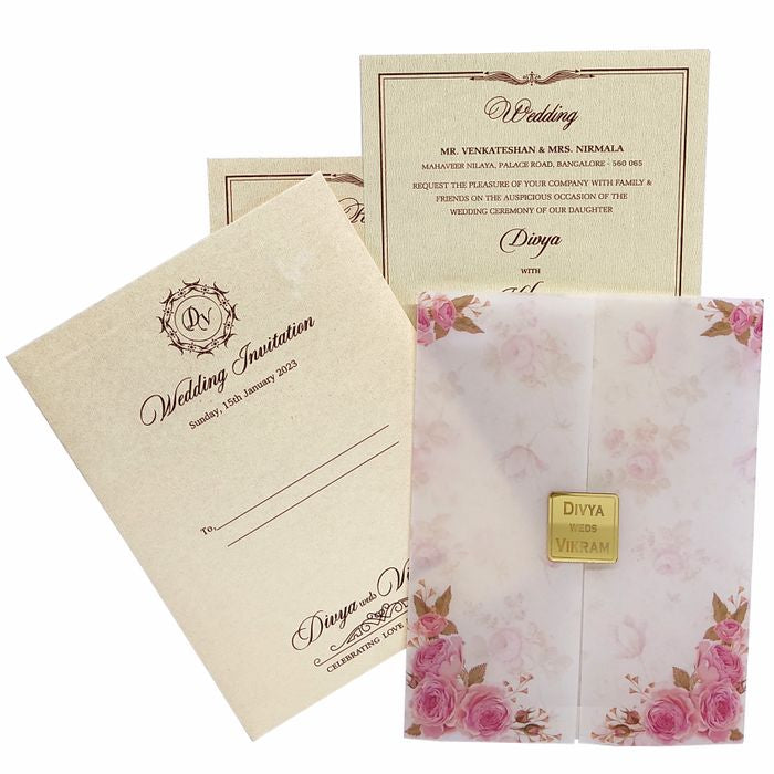 Pink Premium Floral Tracing Sheet Card In Offset Print-KNCY6071-King of Cards