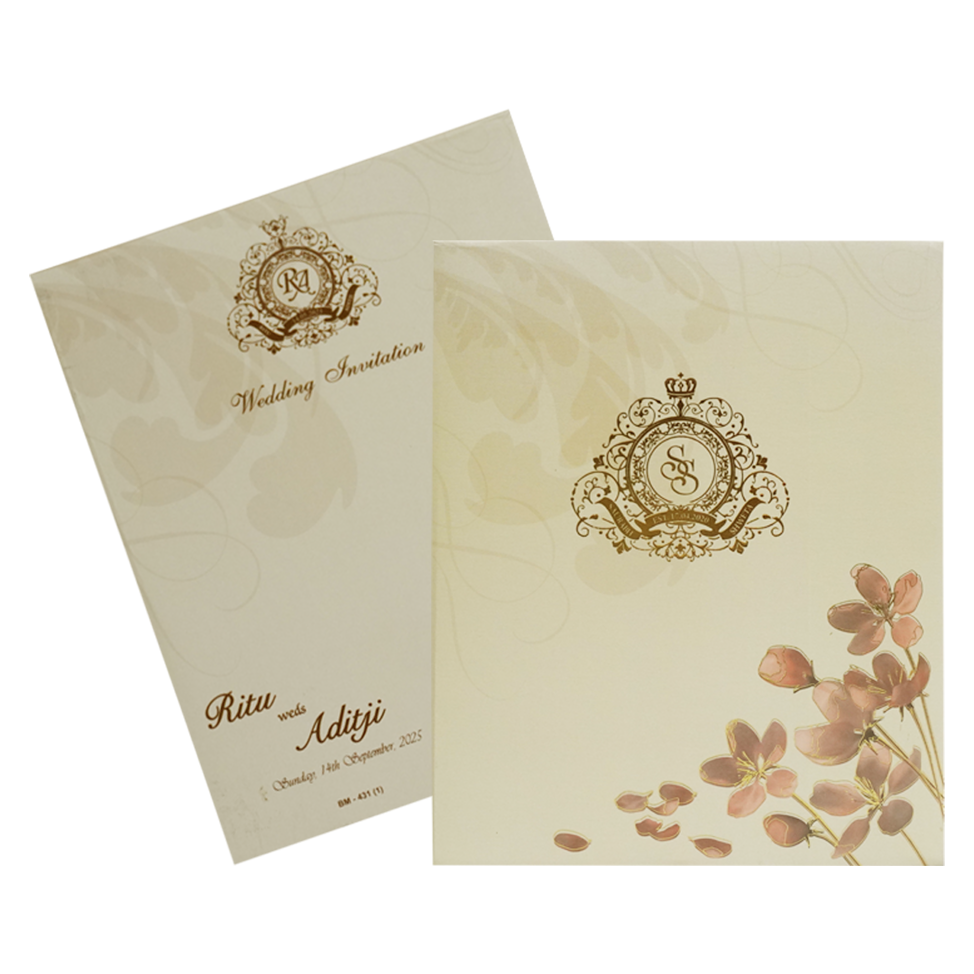 Beige Royal Floral Wedding Card Design-KBM04310