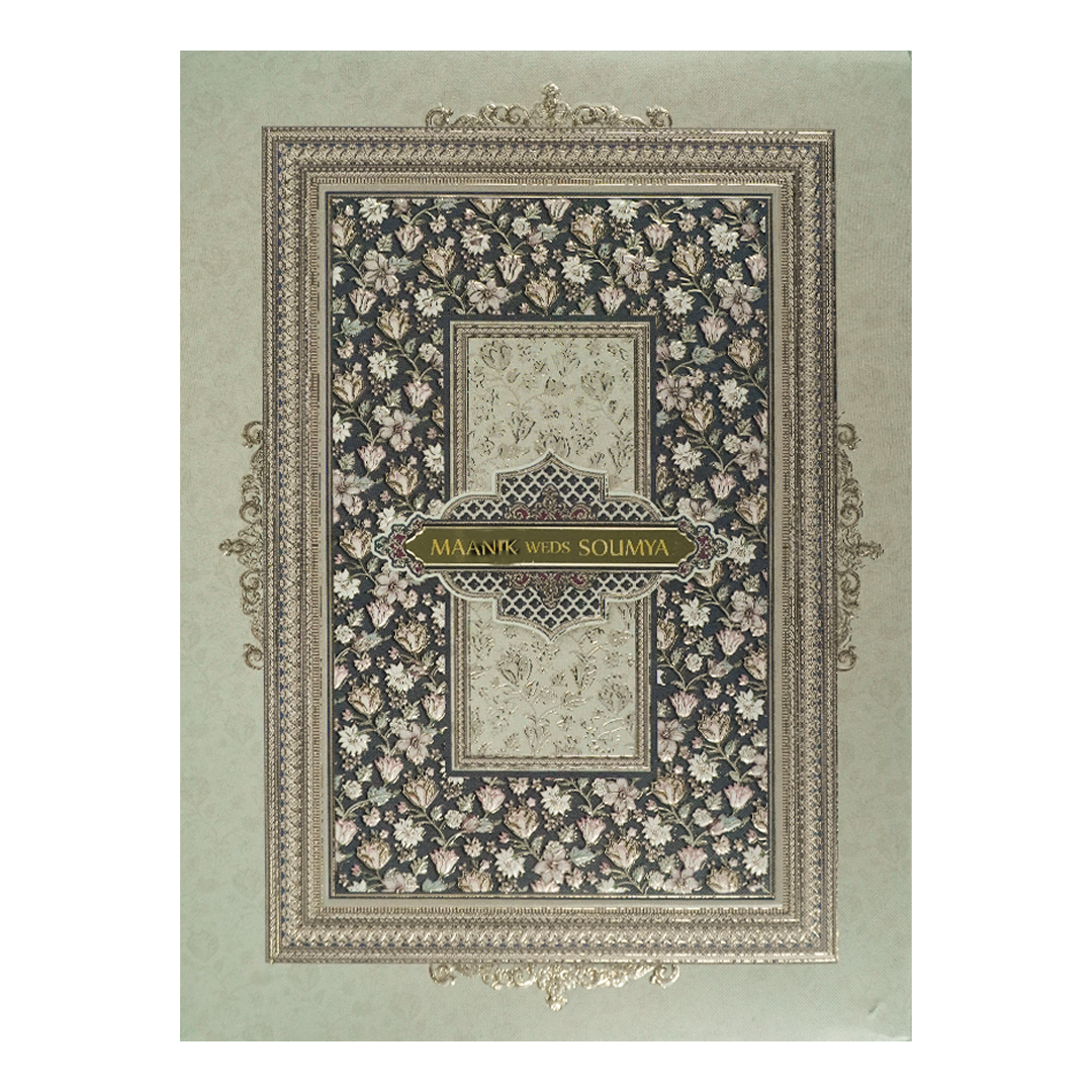 Blue Floral Metallic Padded Wedding Card-KSSC2500