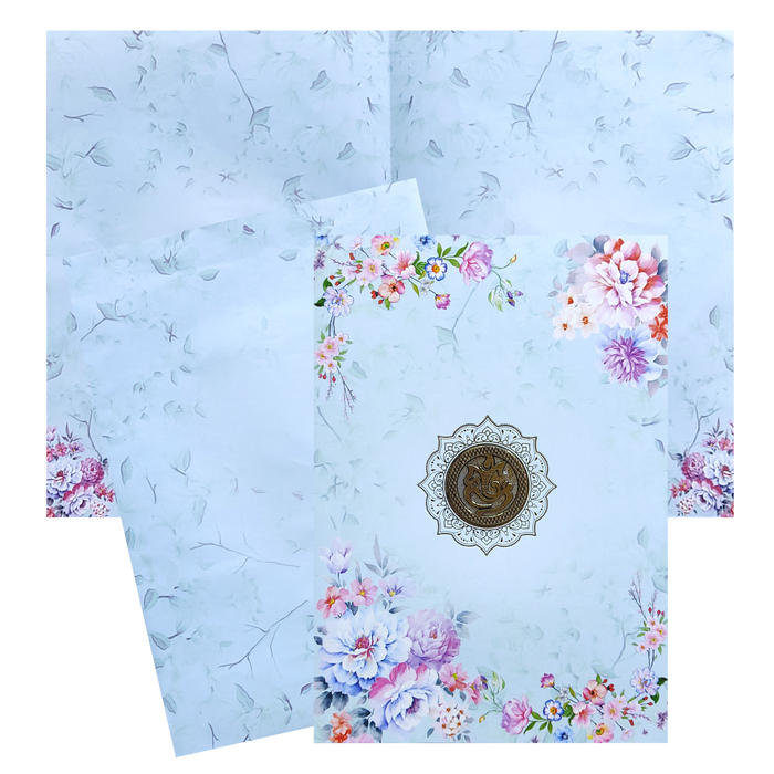 Blue Floral Hindu Wedding Card-KNEP1607