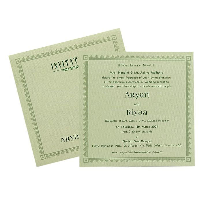Pastel Green Single Sheet Invitation Card-King of Cards