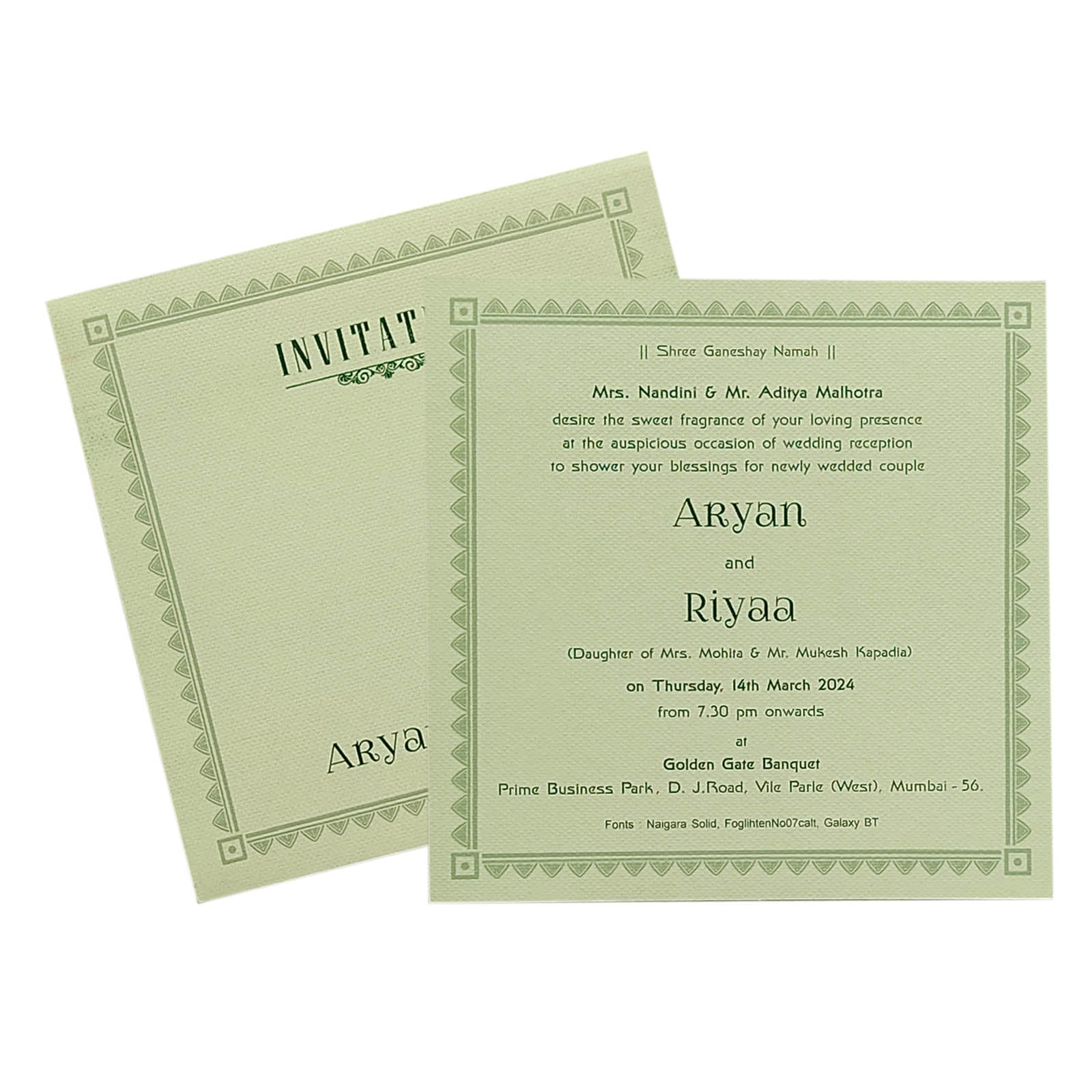 Pastel Green Single Sheet Invitation Card-KRCS6031