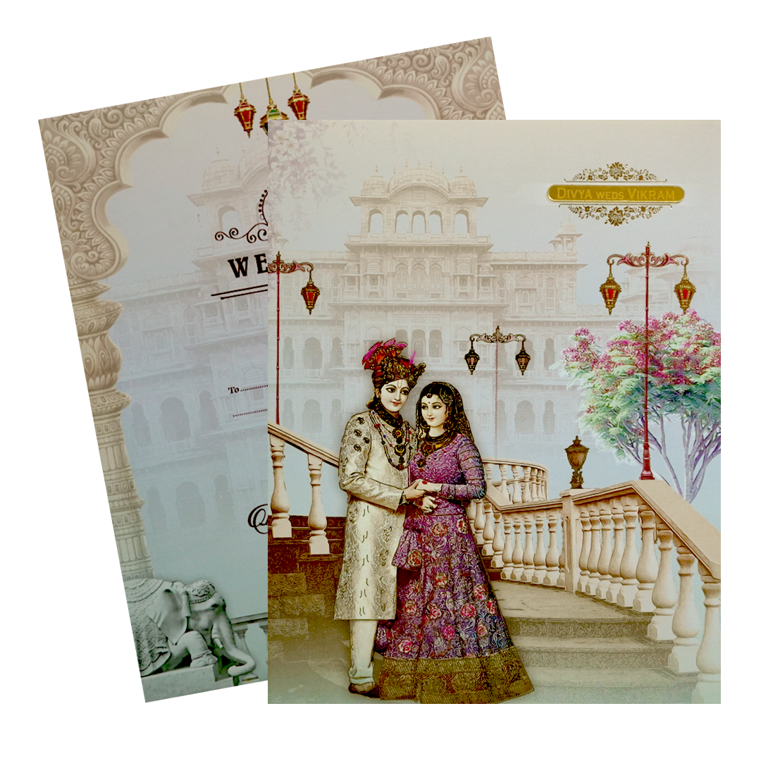 Selling Blue Padded Royal invitation card online. Buying invitation cards made easy with King of Cards! ?Customer Support ?Home Delivery.