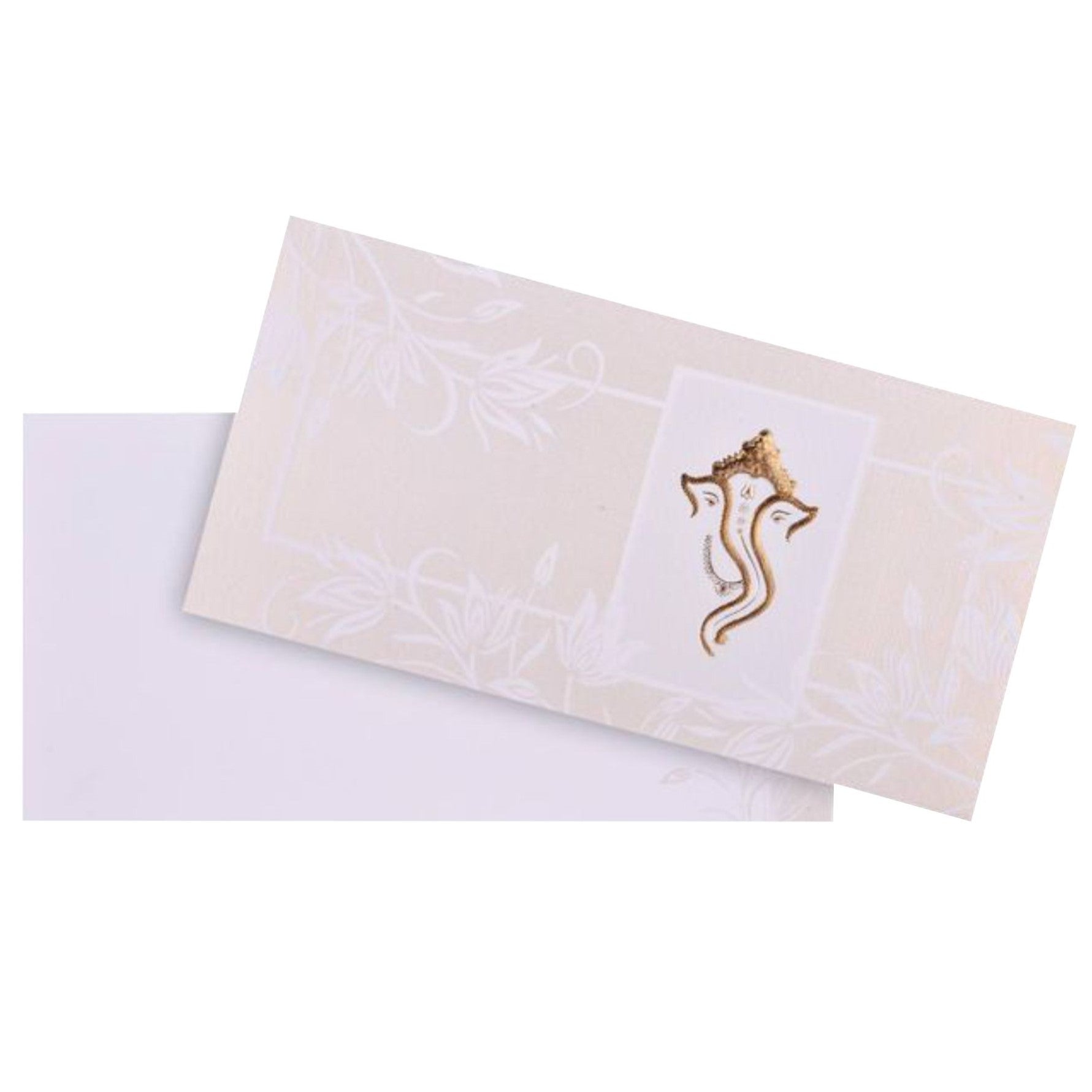 Classic Gold Foiling Ganesha With White Shading Wedding Card - KNKSB021