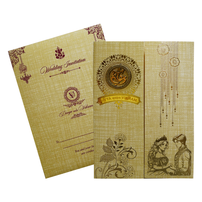 Mustard Yellow Door Style Wedding Card-King of Cards