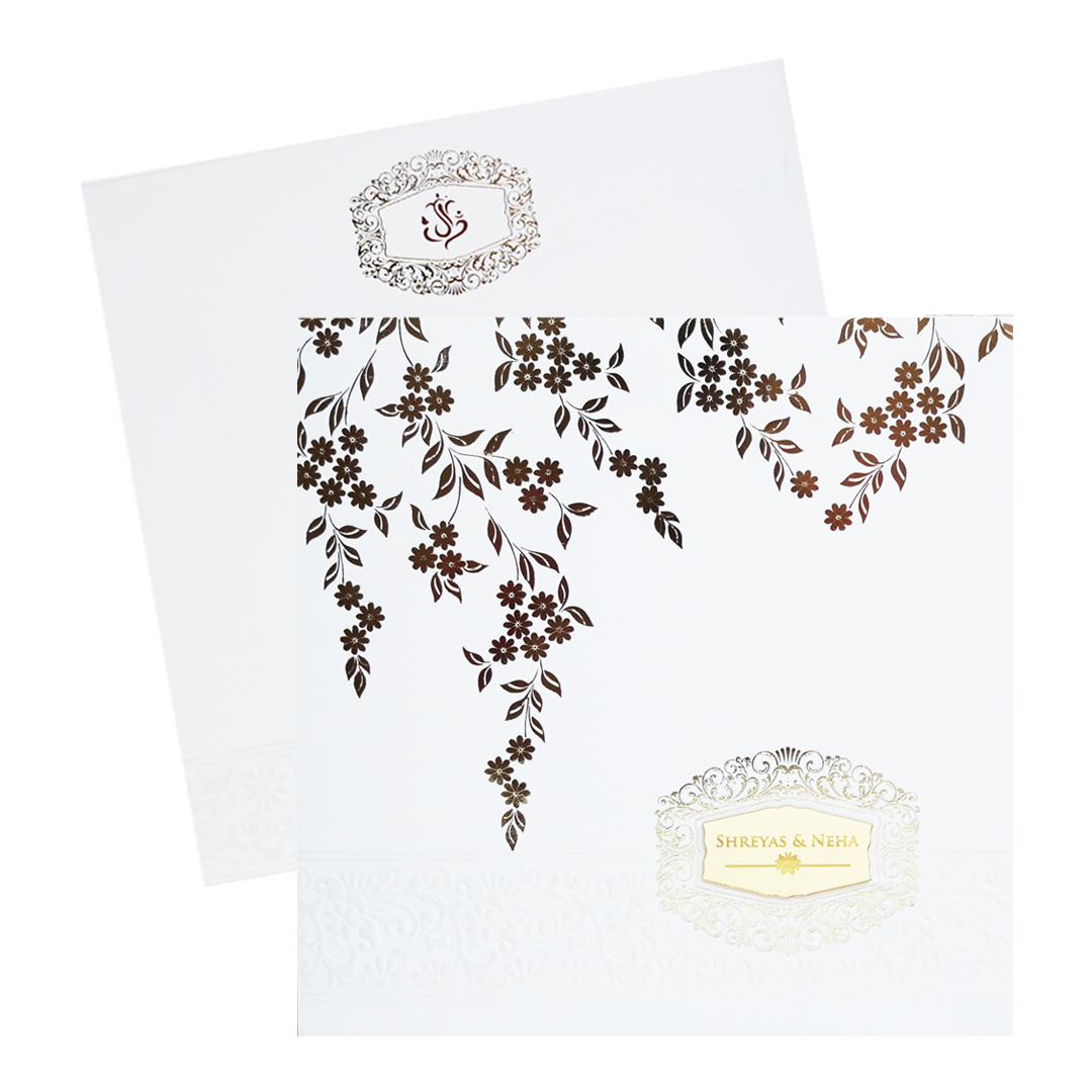 White Embossed Design Wedding Invitation Card-KPR05040