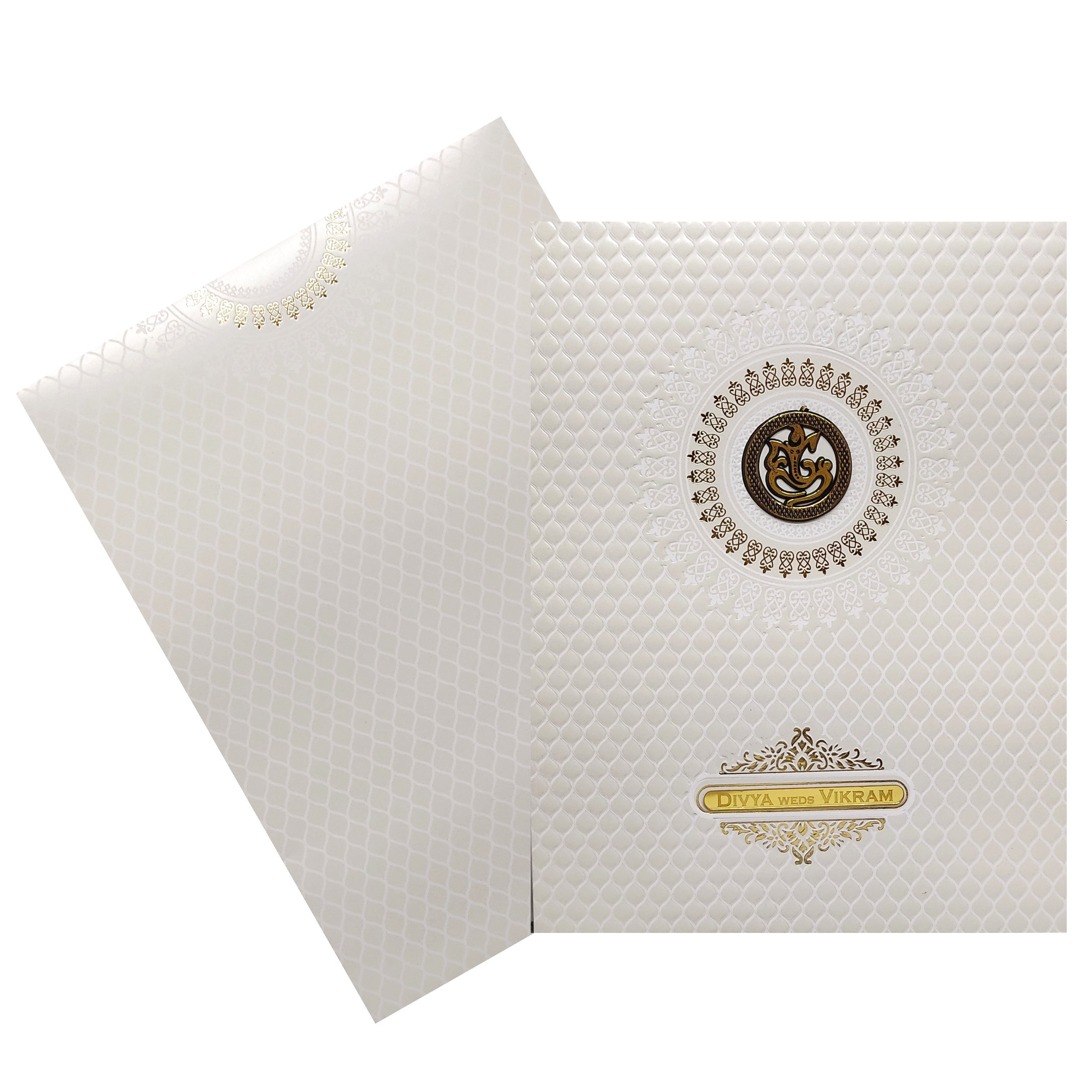 White Embossed Invitation Card-KNK4103W