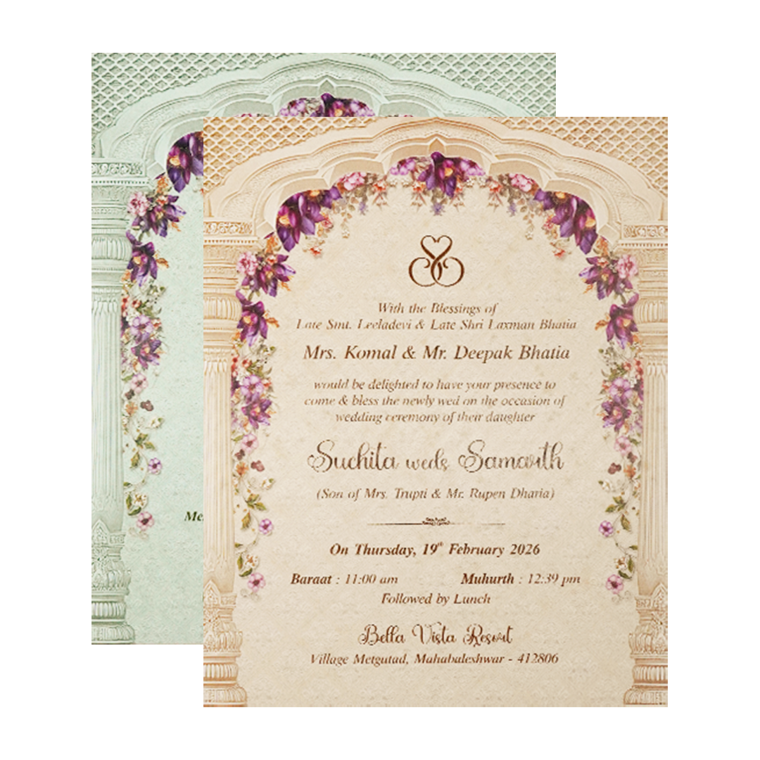 Lavender Floral Arch Padded Wedding Card-KSI64070