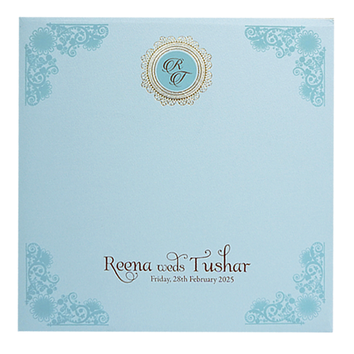 Blue Padded Laser Cut Wedding Card-King of Cards