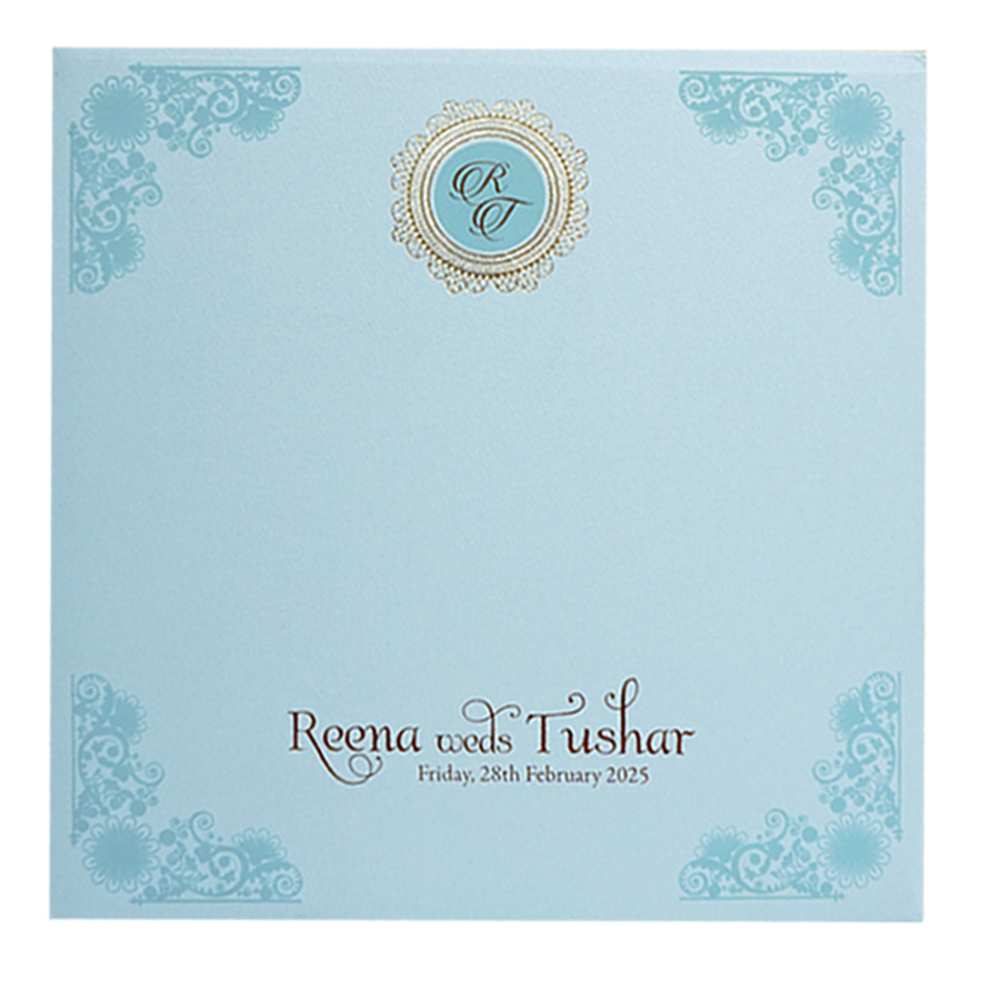 Blue Padded Laser Cut Wedding Card-KPR23310