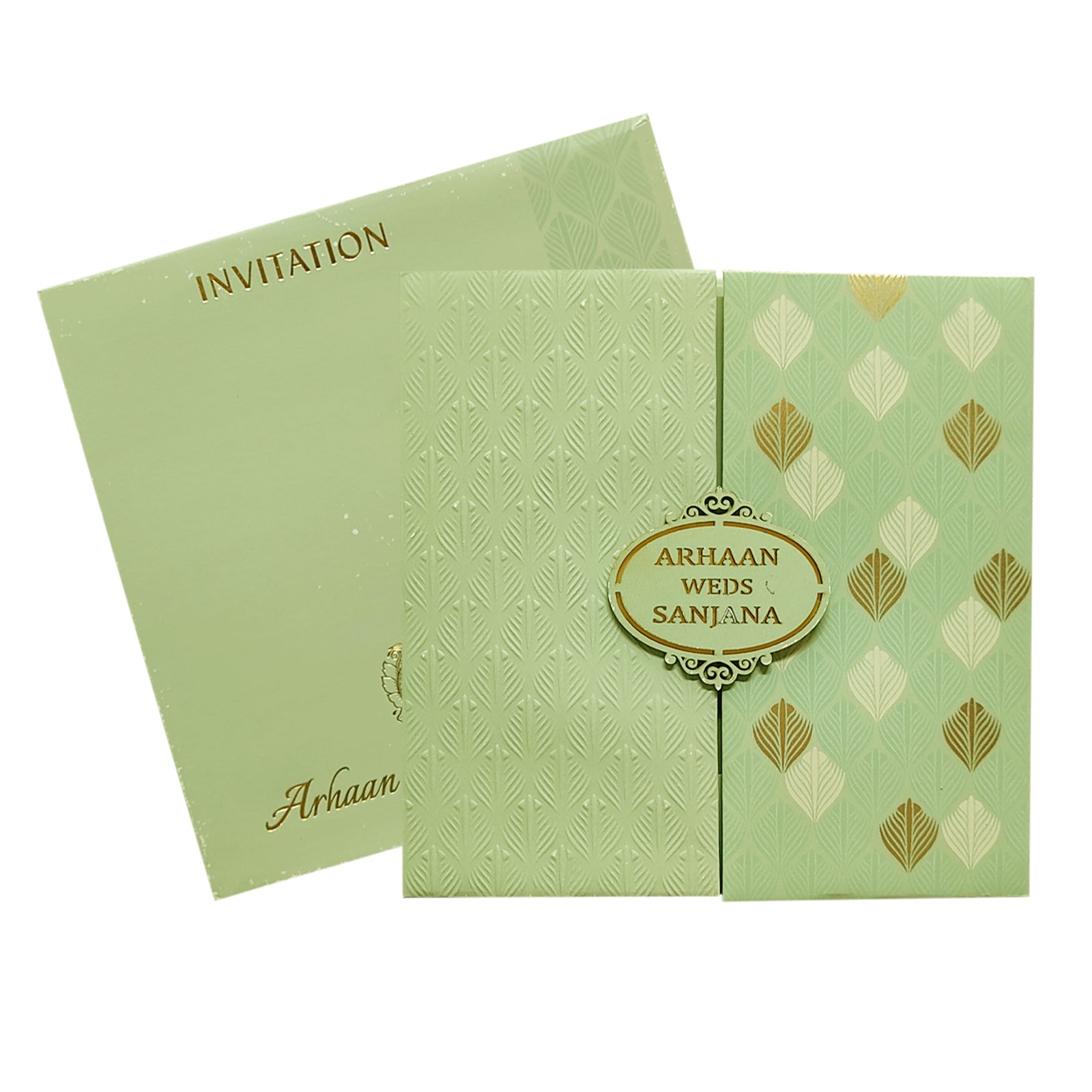 Pastel Green Embossed Invitation Card-KRC27422