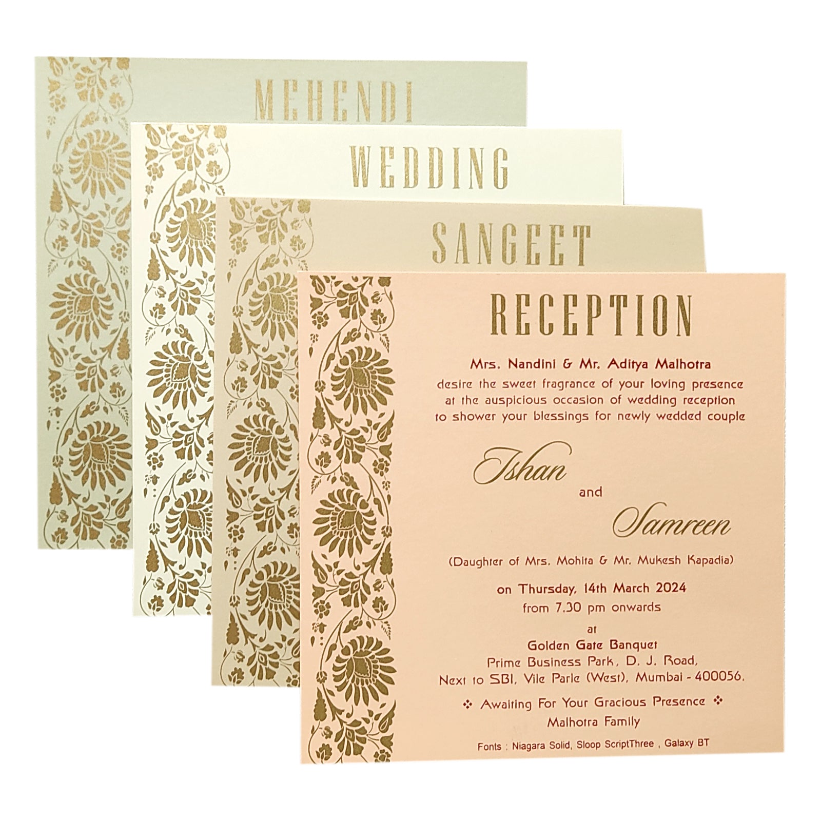 Peach Gold Design Invitation Card-KRC29831