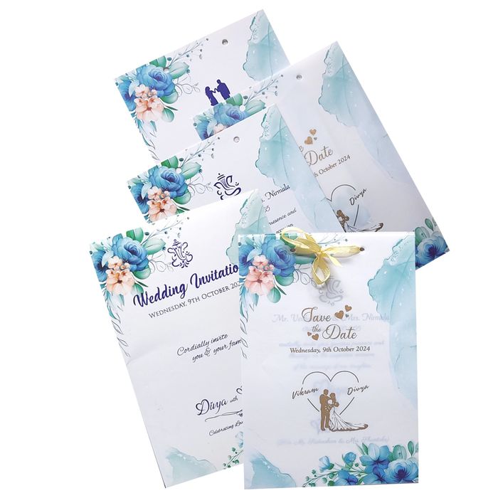 Blue Floral Tracing Invitation Card-King of Cards