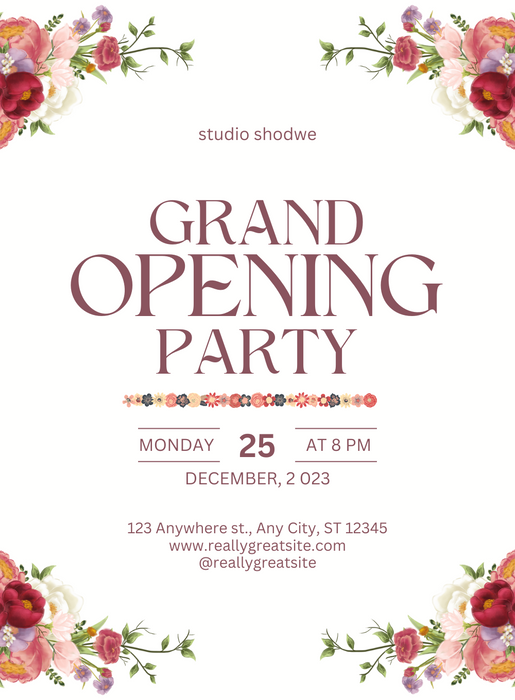 White Floral Grand Opening Invitation-AAGRA005