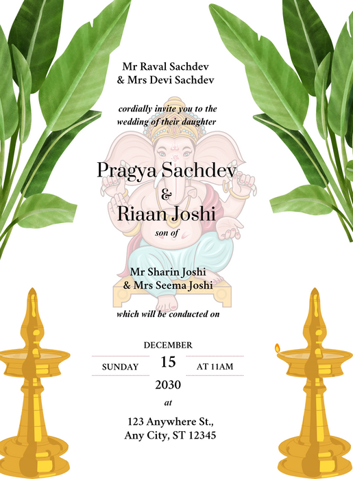 White Leaves South Indian Wedding Invitation-King of Cards