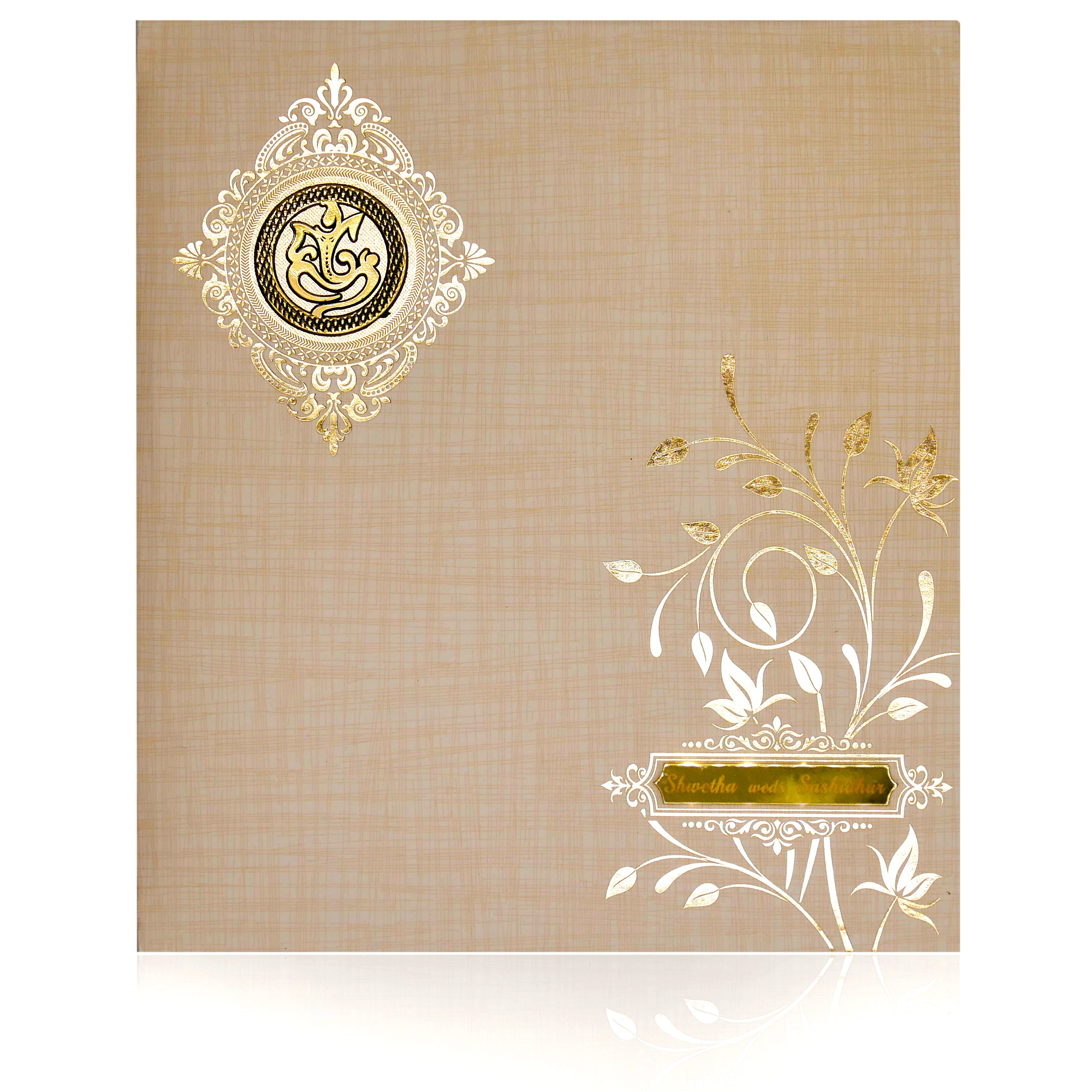 Sandal Padded Wedding Invitation In Gold Foiling-KNPS7501S
