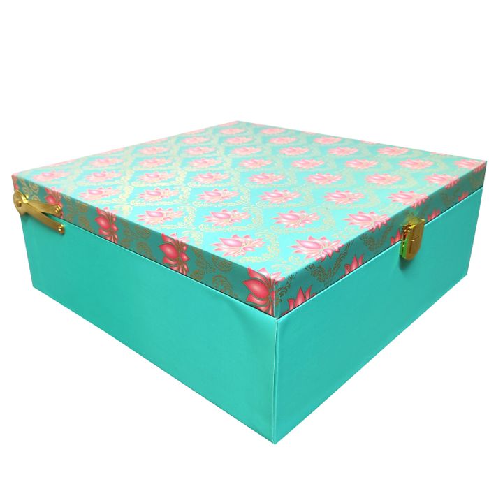 Green With Pink Floral Square Box Invitation-KBX0506-King of Cards