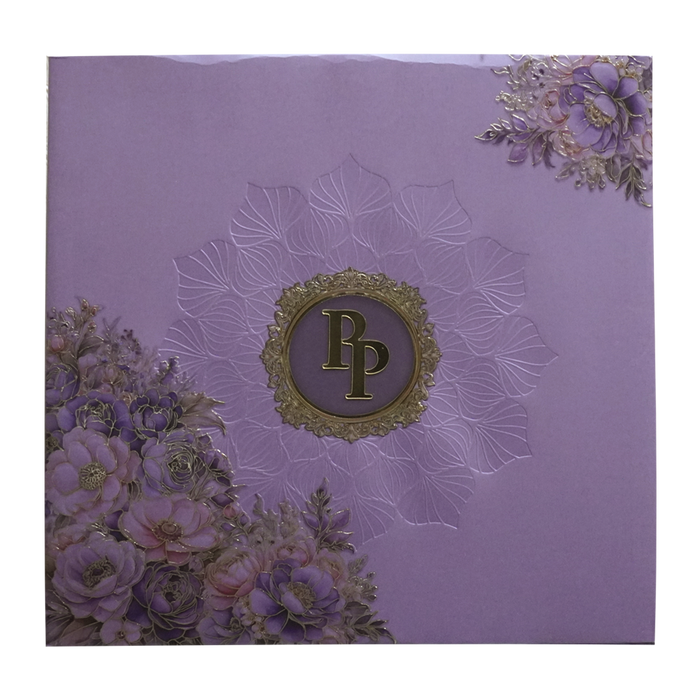 Purple Floral Embossed Premium Wedding Invitation-King of Cards