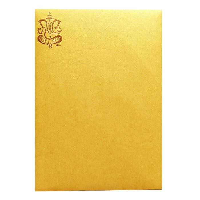 Gold Die Cut Floral Invitation Card With Ganesha-KNCW17GG-King of Cards
