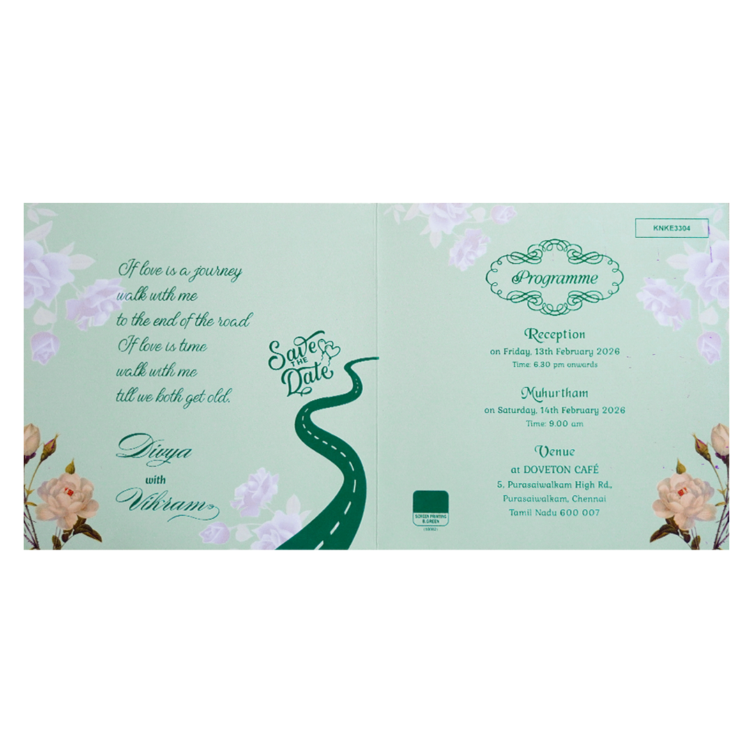 Green Pink Floral Invitation Card-KNKE3304