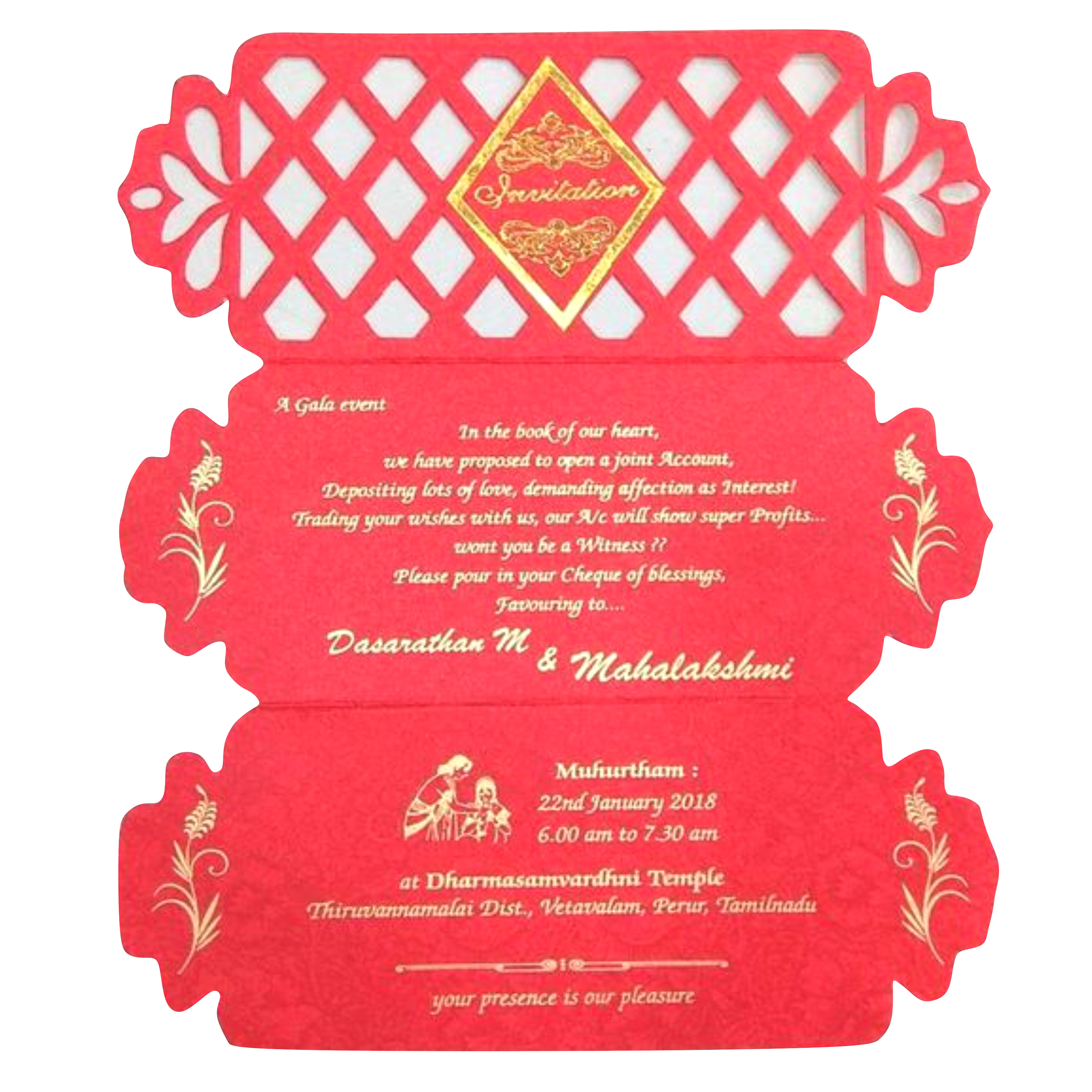 Charming Cut Design With Red Shaded Wedding Card - KNKSP729