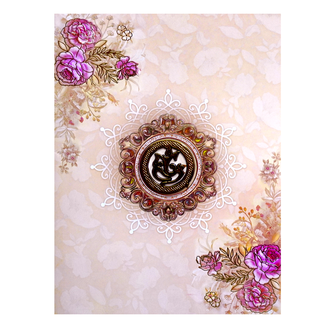 Cream Floral Hindu Wedding Card-KNKC4071