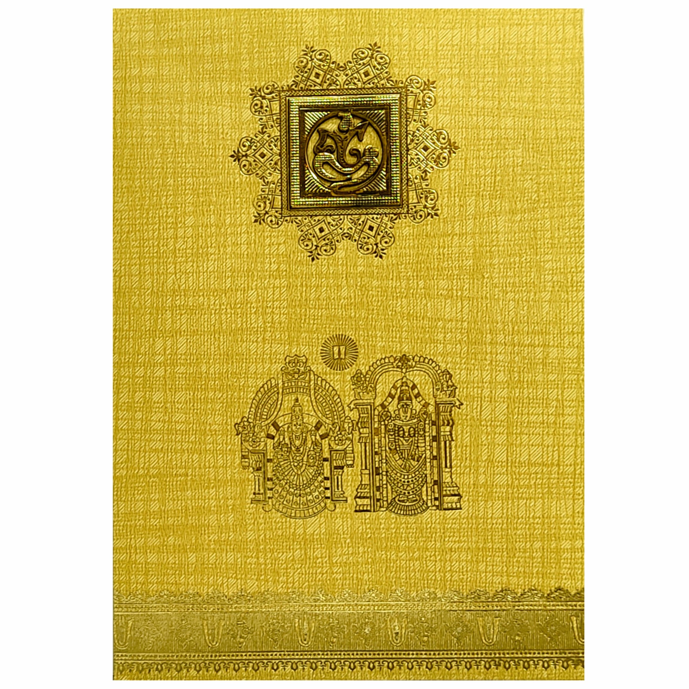 Brown Gold Metallic Invite With Balaji And Padmavathi Print-KNCM22NB
