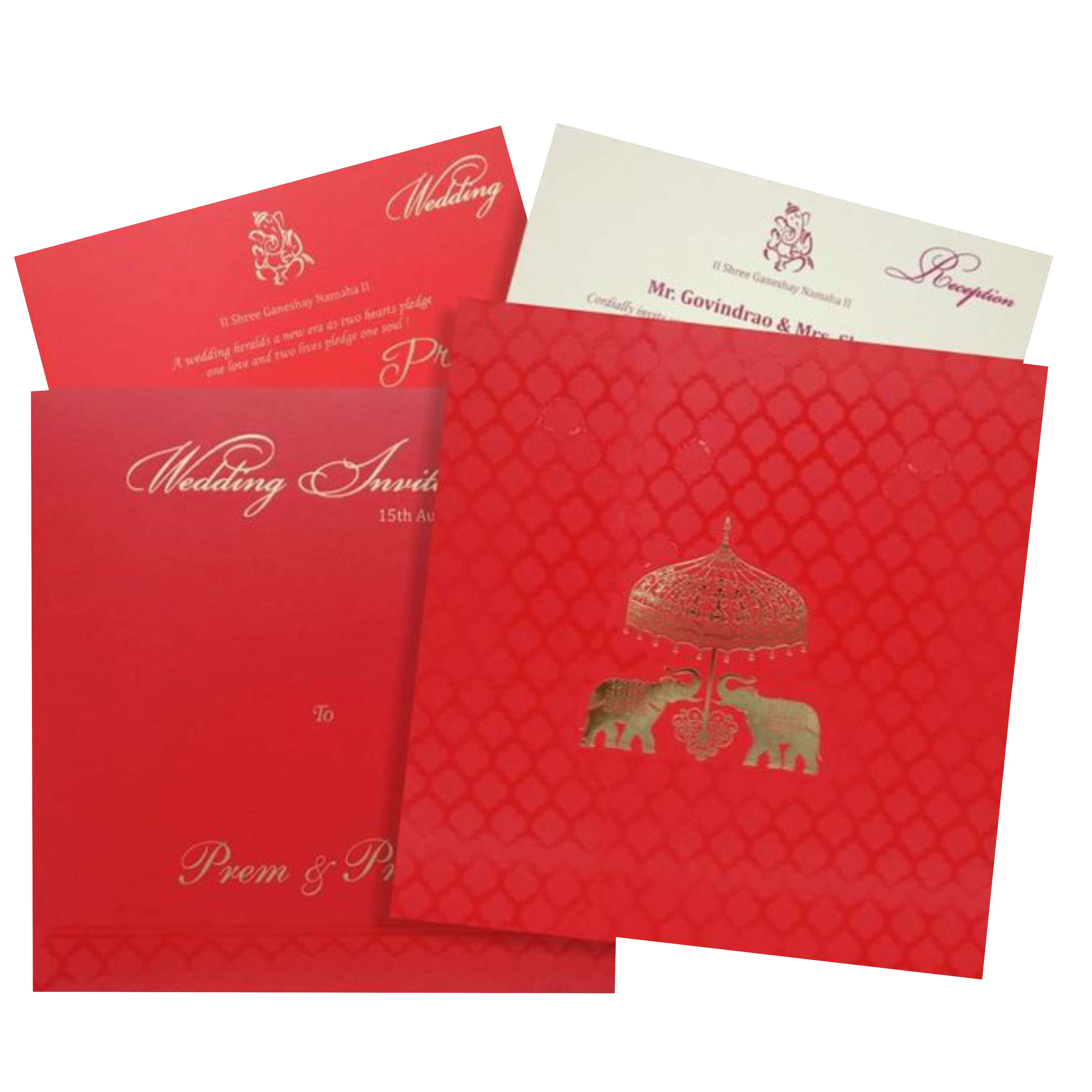 Royal Red Shading With Elephant Theme Wedding Card - KND8004R