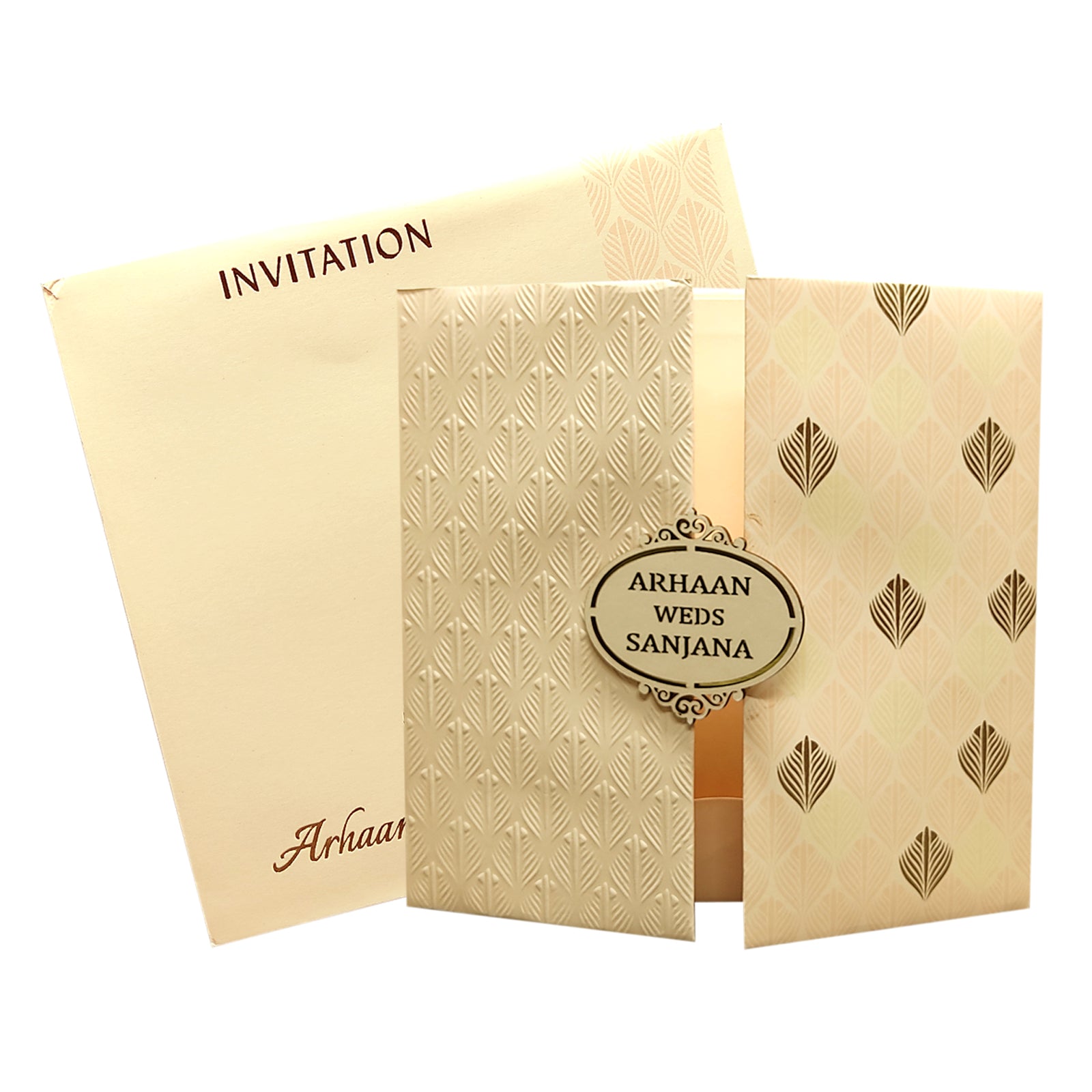 Peach Embossed Padded Invitation Card-KRC27421
