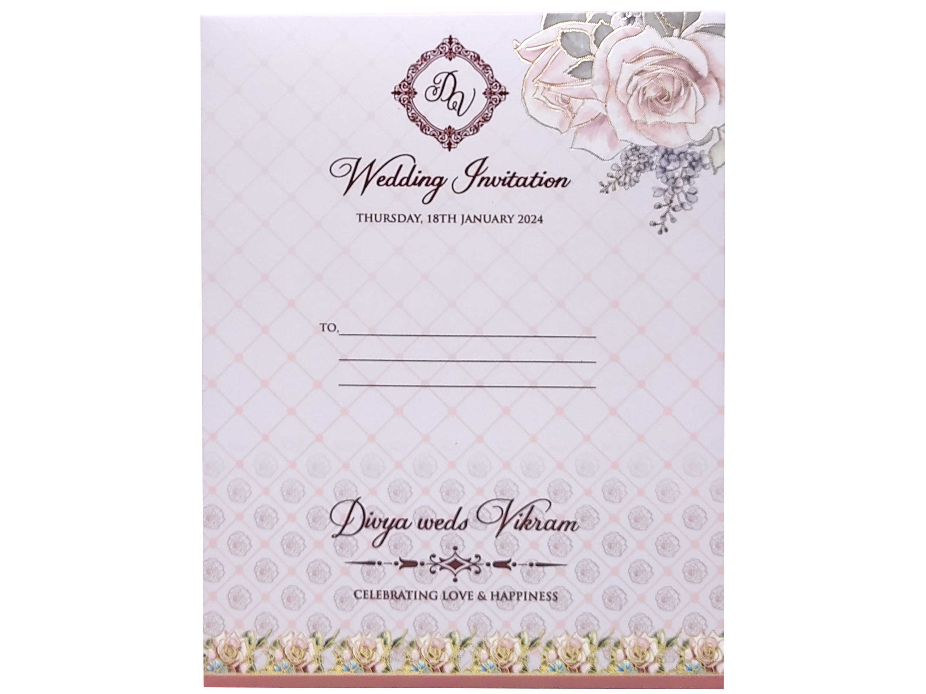 Lavender Floral Designer Padded Wedding Card-KNPO01AP