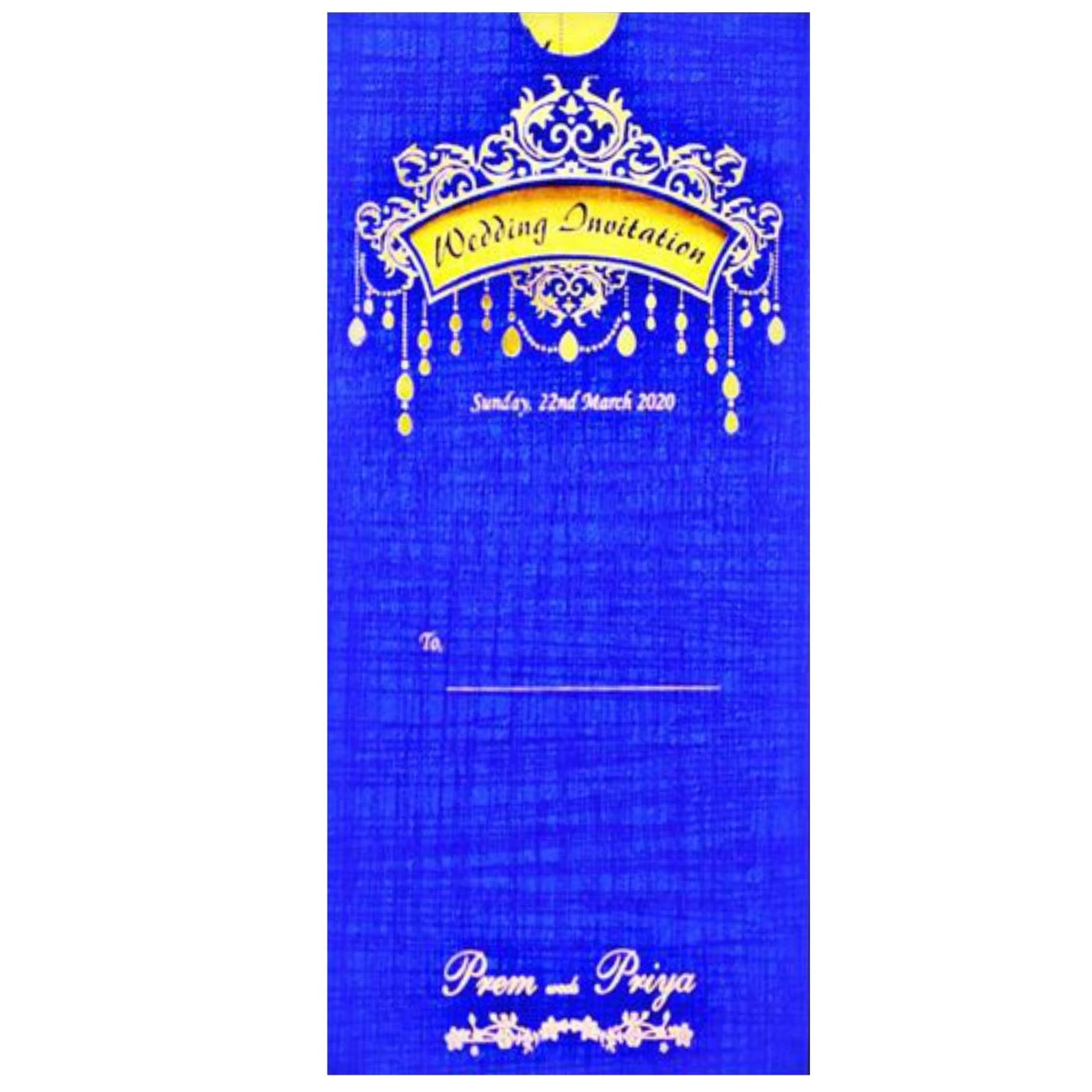 Blue single sheet laser cut with gold insert invitation-KNS025BG
