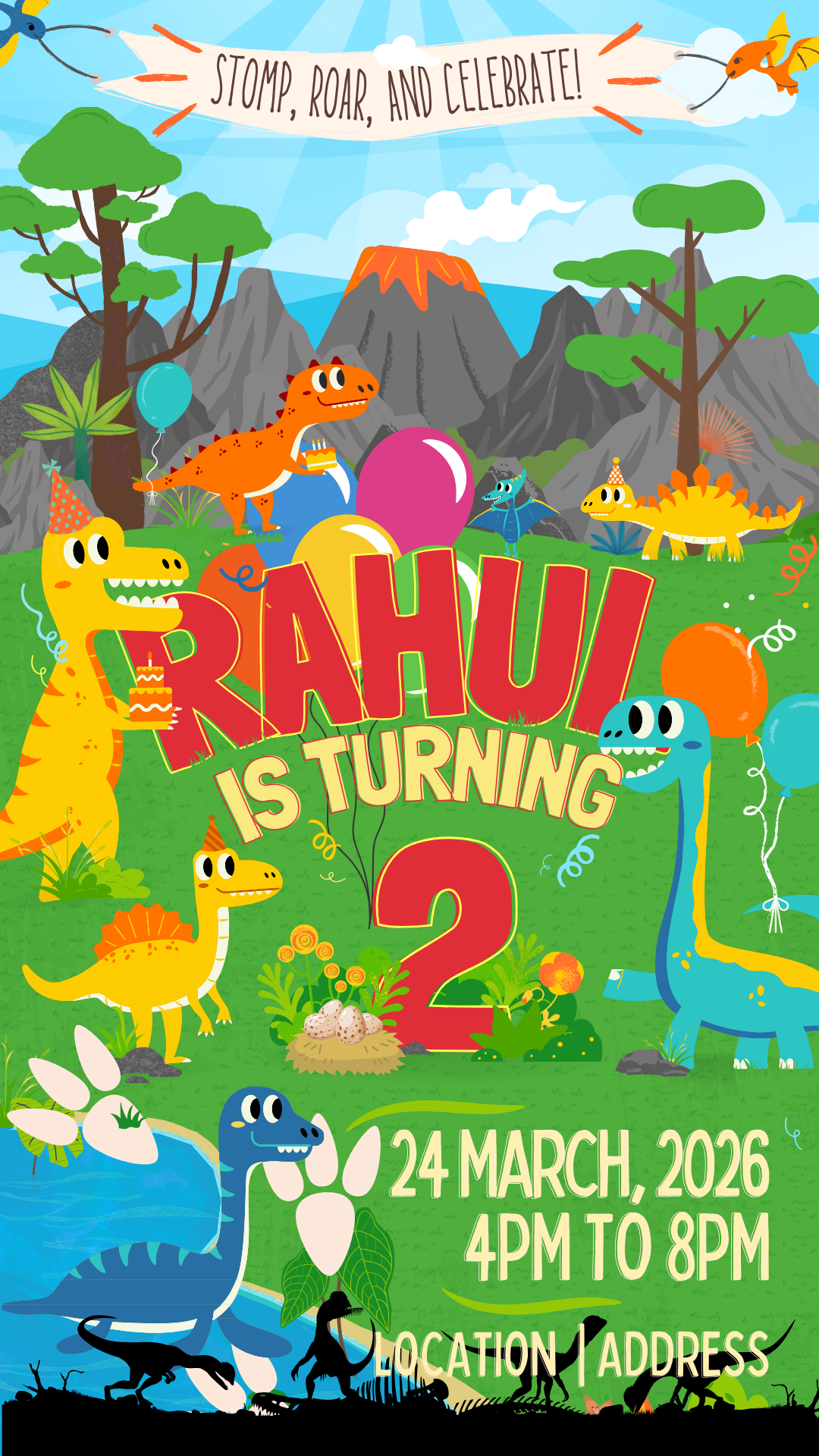 Roaring Green Dinosaurs Invitation-King of Cards