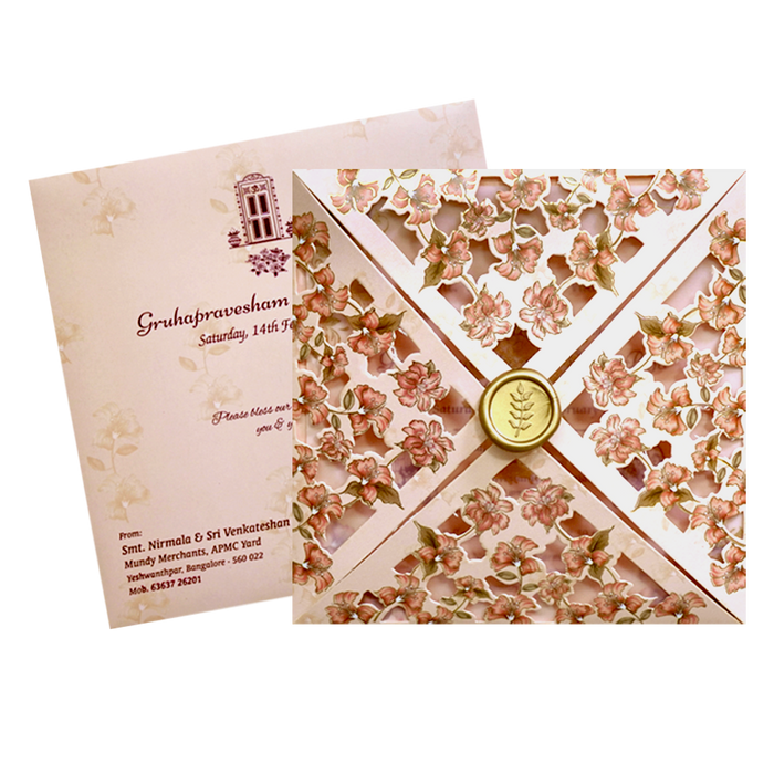 Pink Floral Laser Cut Invitation Card-King of Cards