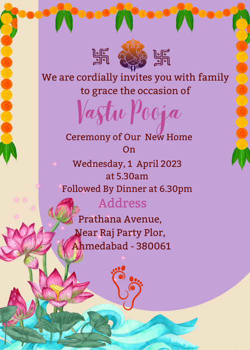 Purple Lotus Vastu Pooja Invitation-King of Cards