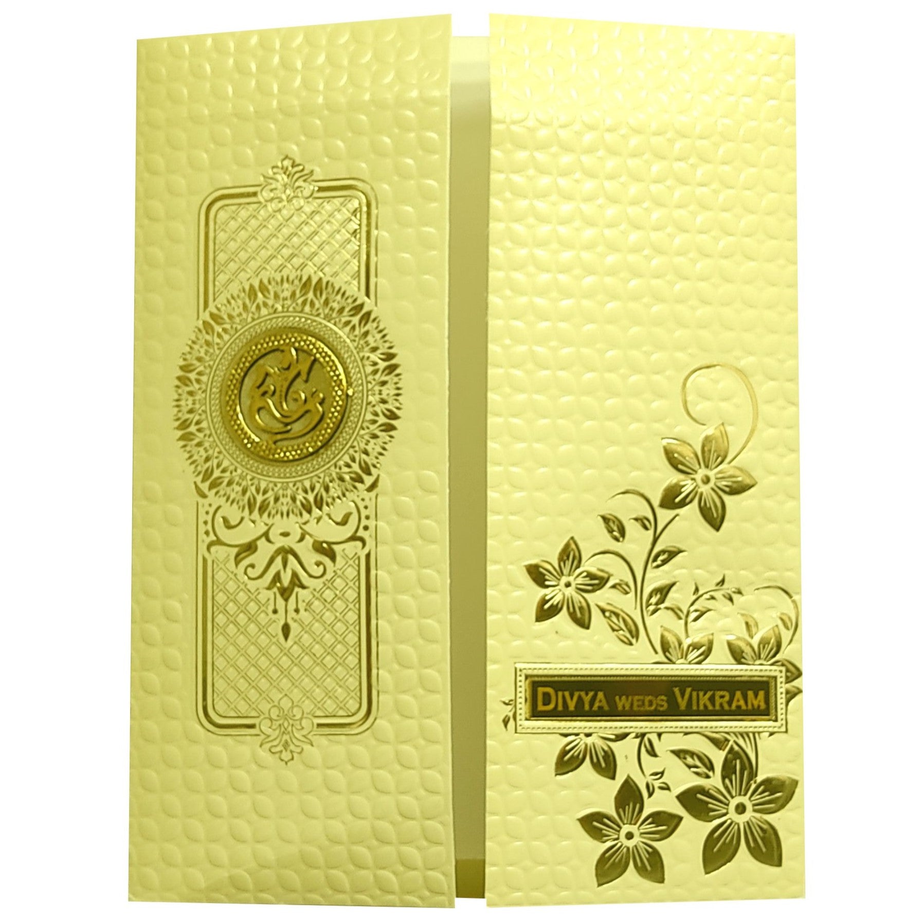 Cream Floral Ganesha Door Invitation Card-KNL1304C