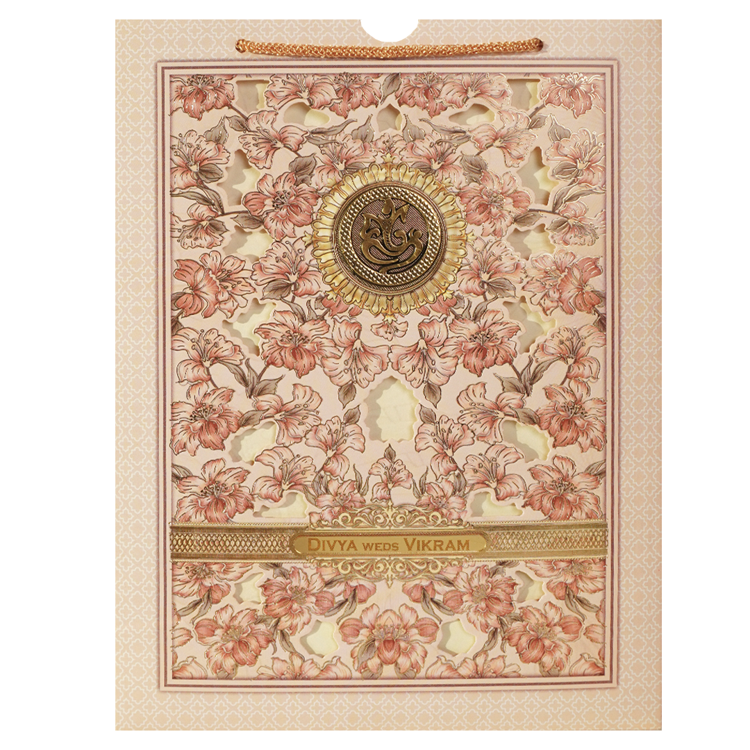 Pink Floral Bag Style Wedding Card-KNAS3102