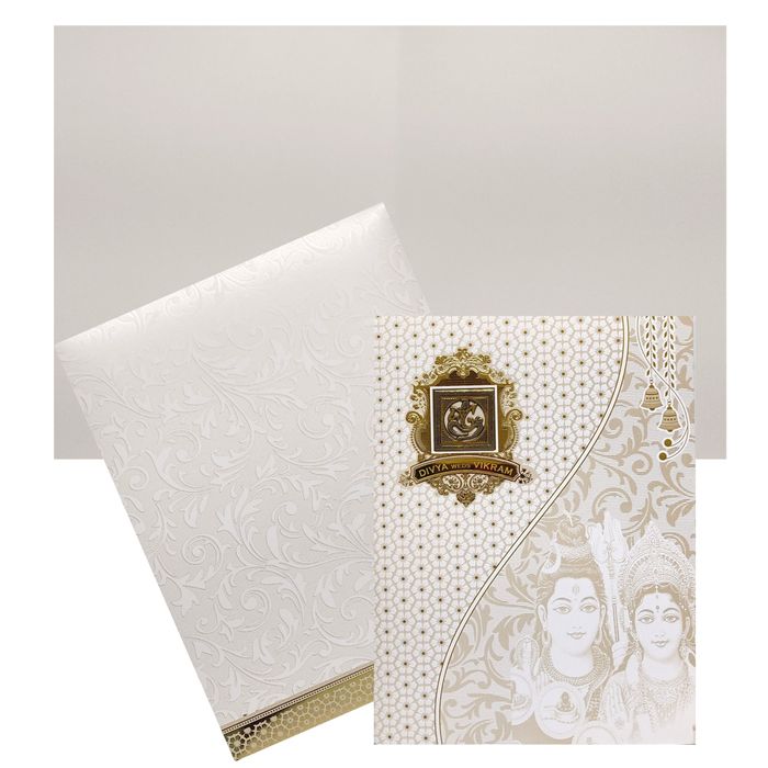 White Floral Design With Shiva Parvathi Images-KNJS2064-King of Cards