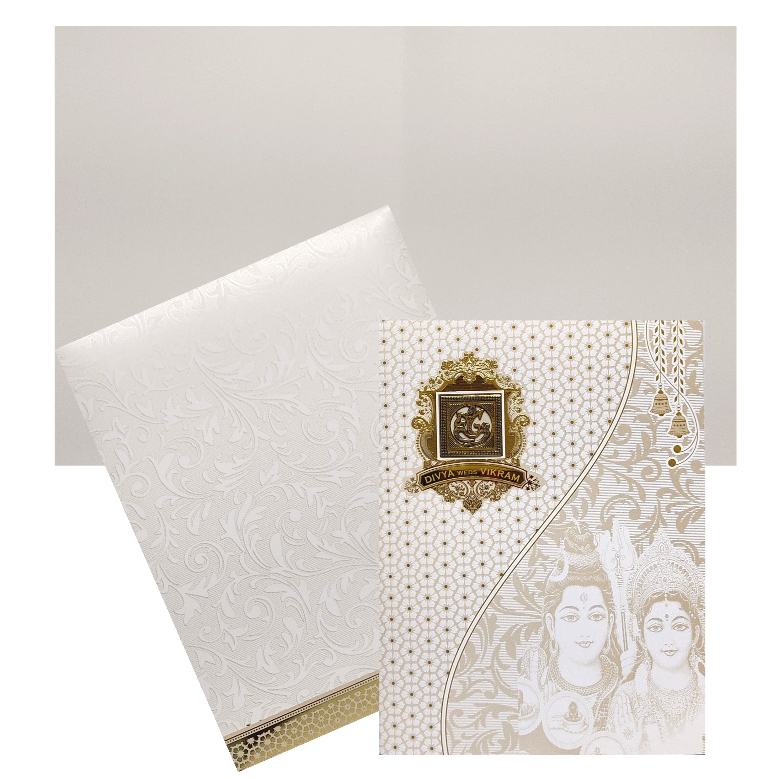 White Floral Design With Shiva Parvathi Images-KNJS2064