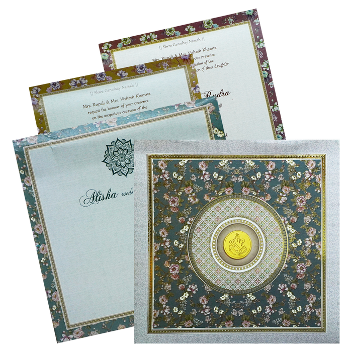 Grey Green Floral Invitation Card-King of Cards