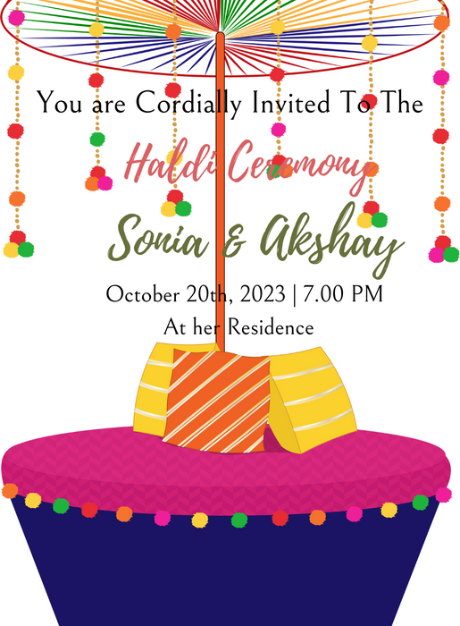Colourful Umbrella Haldi Ceremony Invitation-AAHCI004