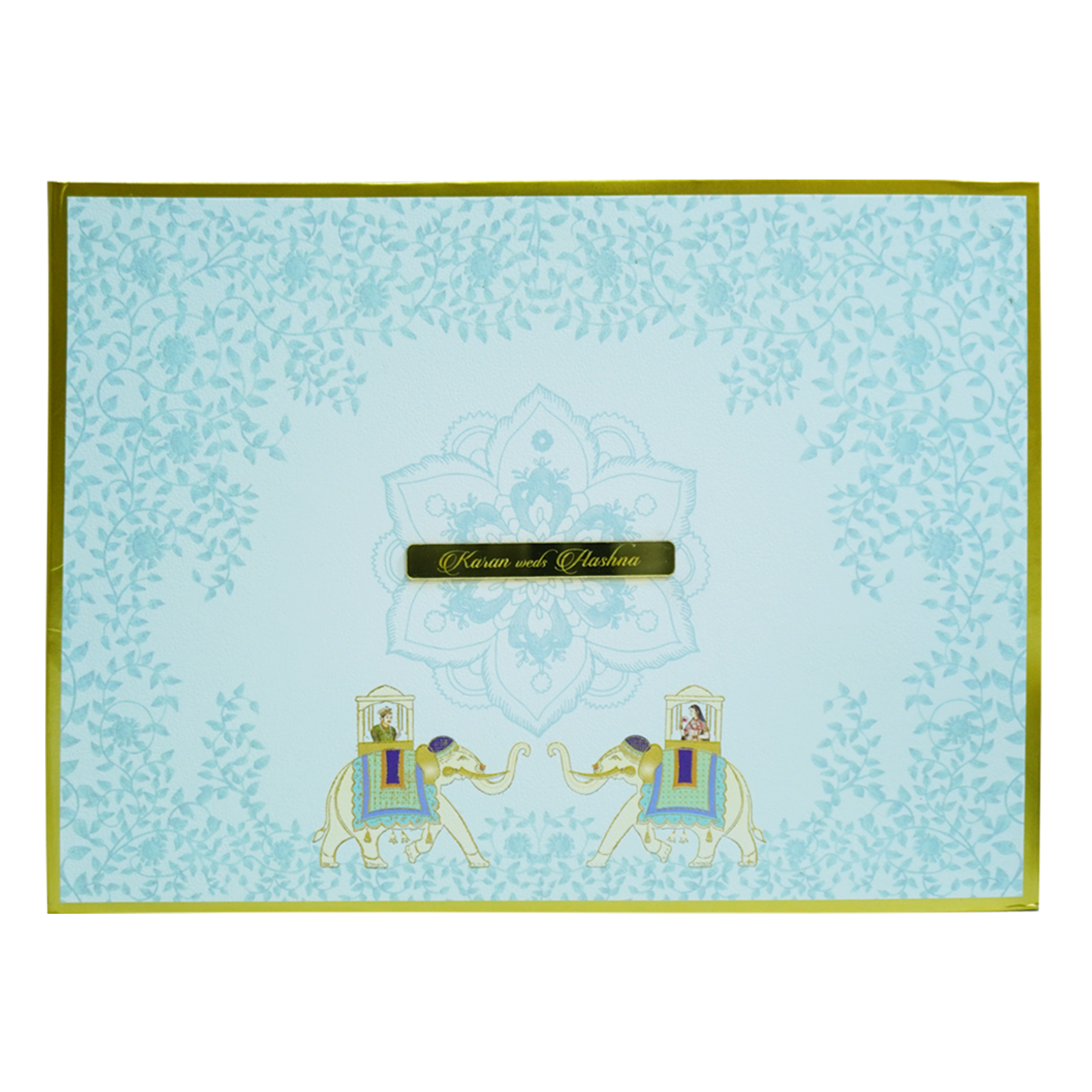 Blue Elephant Floral Wedding Invitation Card-Kbm04820