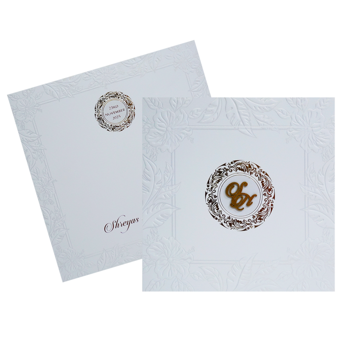 White Embossed Leaf Box Invitation Card-King of Cards