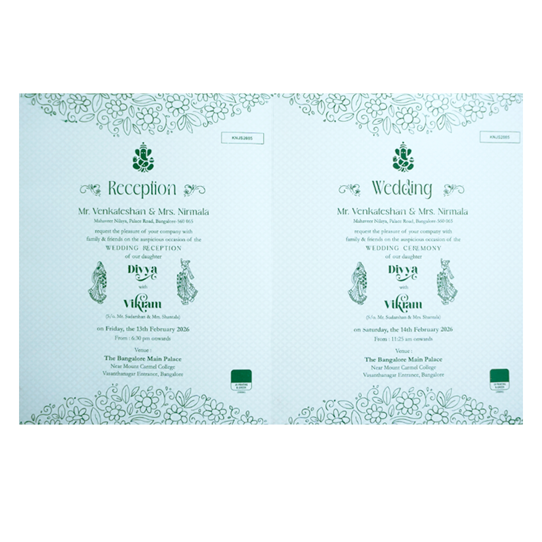 White Balaji Padmavthi Green Floral Wedding Card-KNJS2085G
