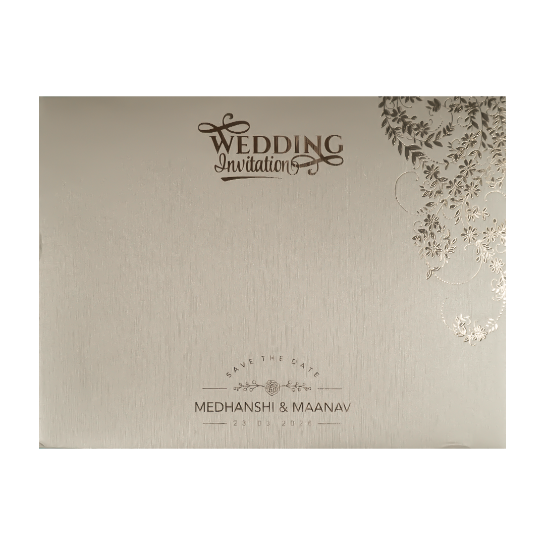 Grey Gold Padded Wedding Card-KSSC2110