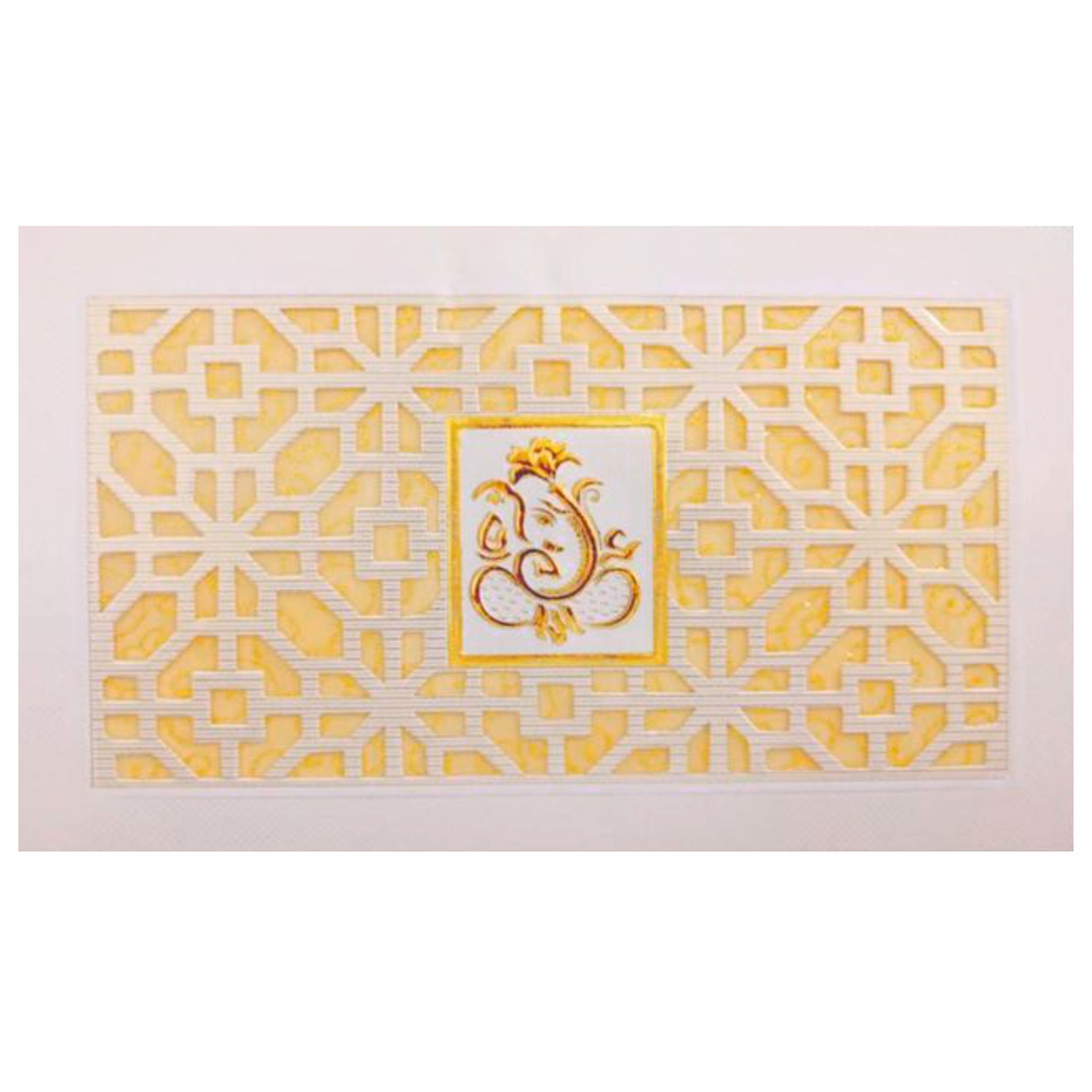 Gorgeous Gold Wolly Ganesha Laser Cut Wedding Card - KNK30610