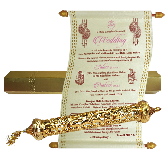 Make your event special with our exclusive White Scroll Wedding Invitation Order now! ?WhatsApp Support ?Express Delivery.
