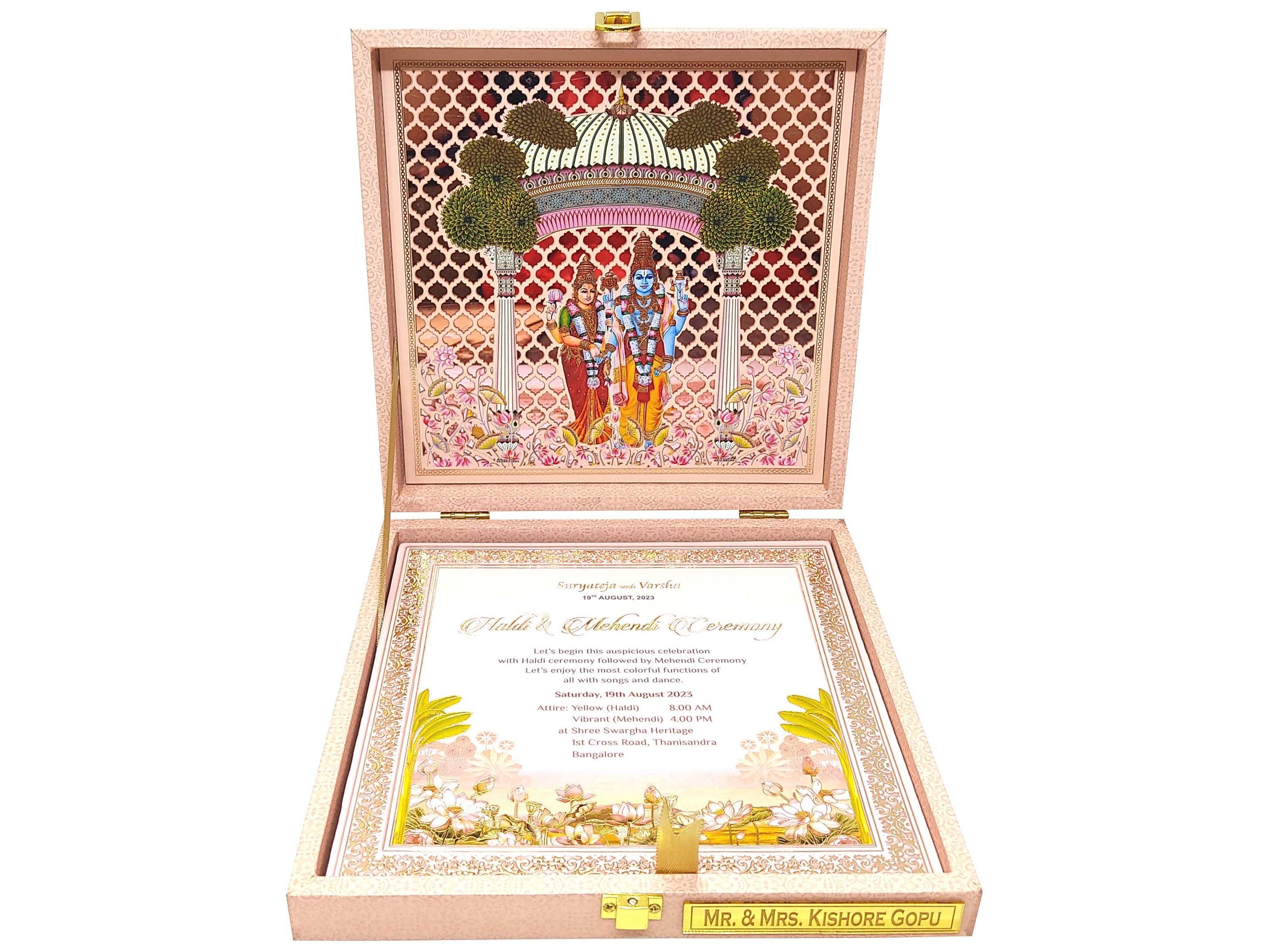 Pink Premium Balaji Padmavati Theme Invitation Card-KNKUP055